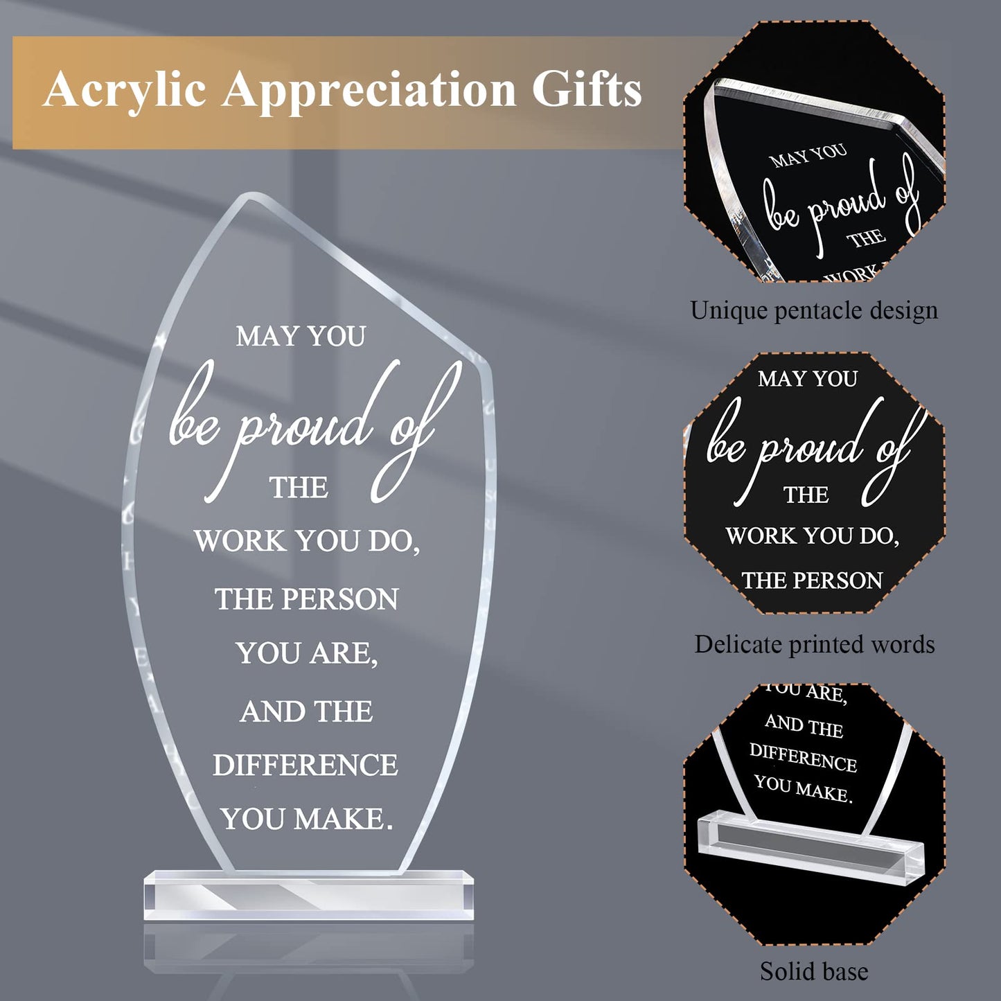 10 Pcs Employee Appreciation Awards for Coworker Acrylic Thank You Trophy May You Be Proud of The Work You Do Sign Prizes for Adults Retirement Goodbye Farewell Gift for Women Men (Simple)