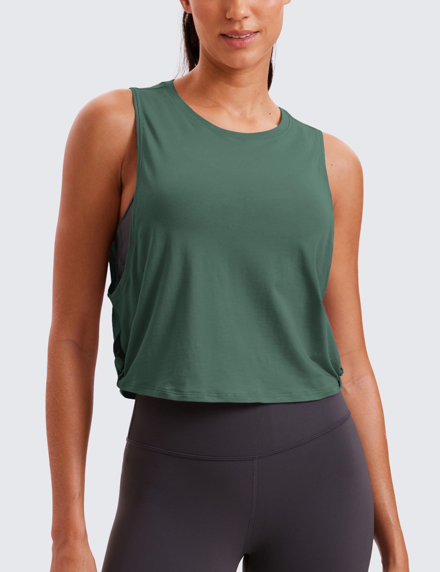 CRZ YOGA Pima Cotton Dropped Armhole Tank Graphite Green Medium