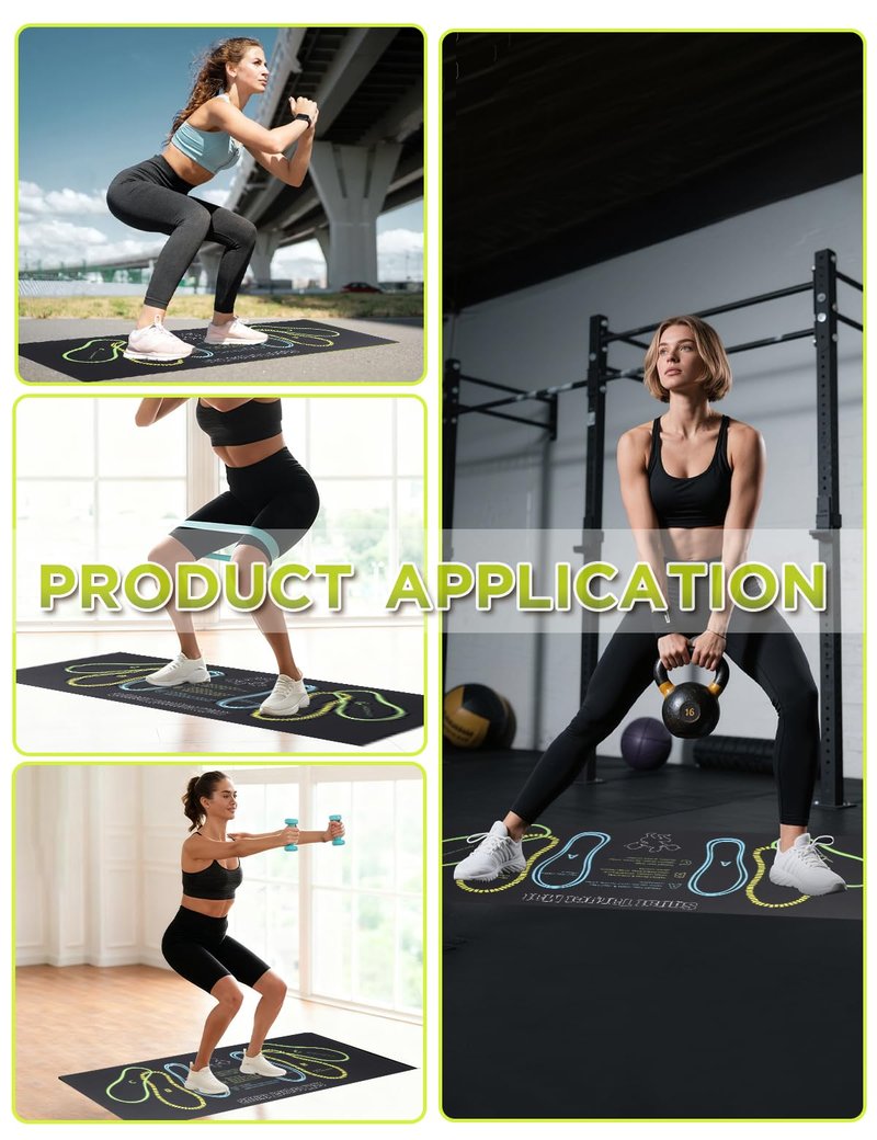 Squat Mat with Foot Position,Large Squat Target Pad 30'' X 13.8'',4mm Thickness Squat Mat Foot Positioning, Exercise Mat for Squats, Leg and Abdominal Workouts (Black)