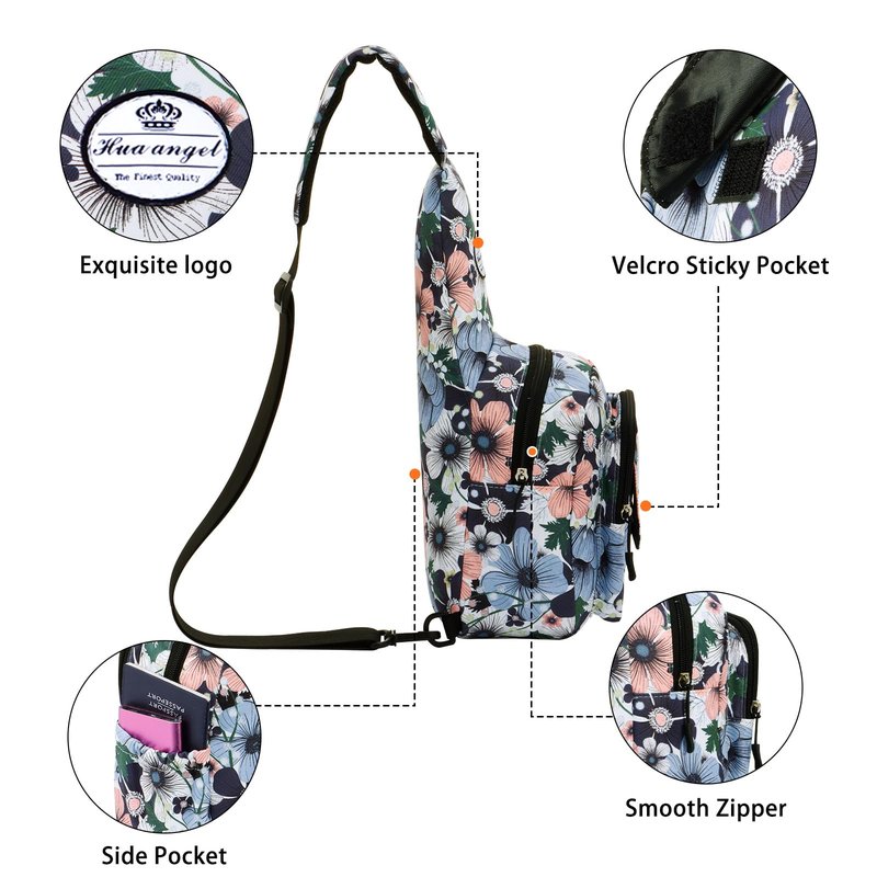 HUA ANGEL Floral Sling Bag, Small Lightweight Crossbody Shoulder Chest Bag for Men & Women Compact Travel Hiking Mini Daypack