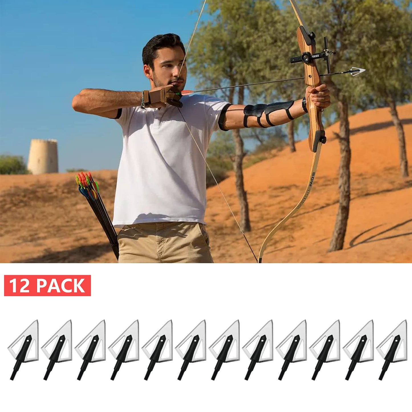LeeMui Aluminum Hunting Archery Broadheads Blades Grain Screw-in Arrow Heads Tips Portable Case for Arrowheads Broadheads