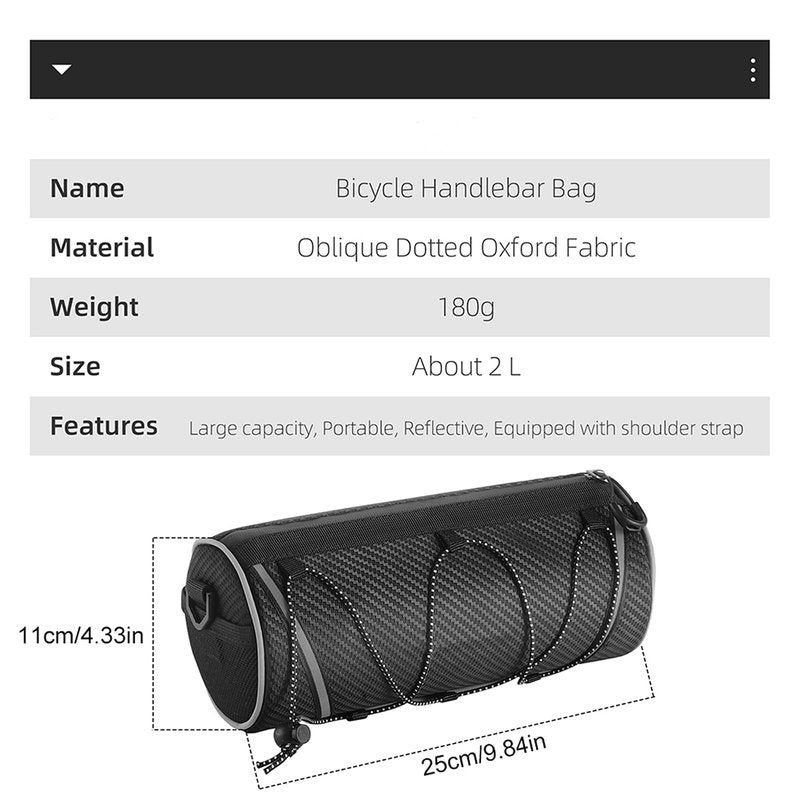 Bike Handlebar Bag - 2L Waterproof Bicycle Front Bag for Road & Mountain Bikes - Versatile Bikepacking Accessory with Reflective Safety Strips & Detachable Shoulder Strap - Fits E-bikes, Scooters