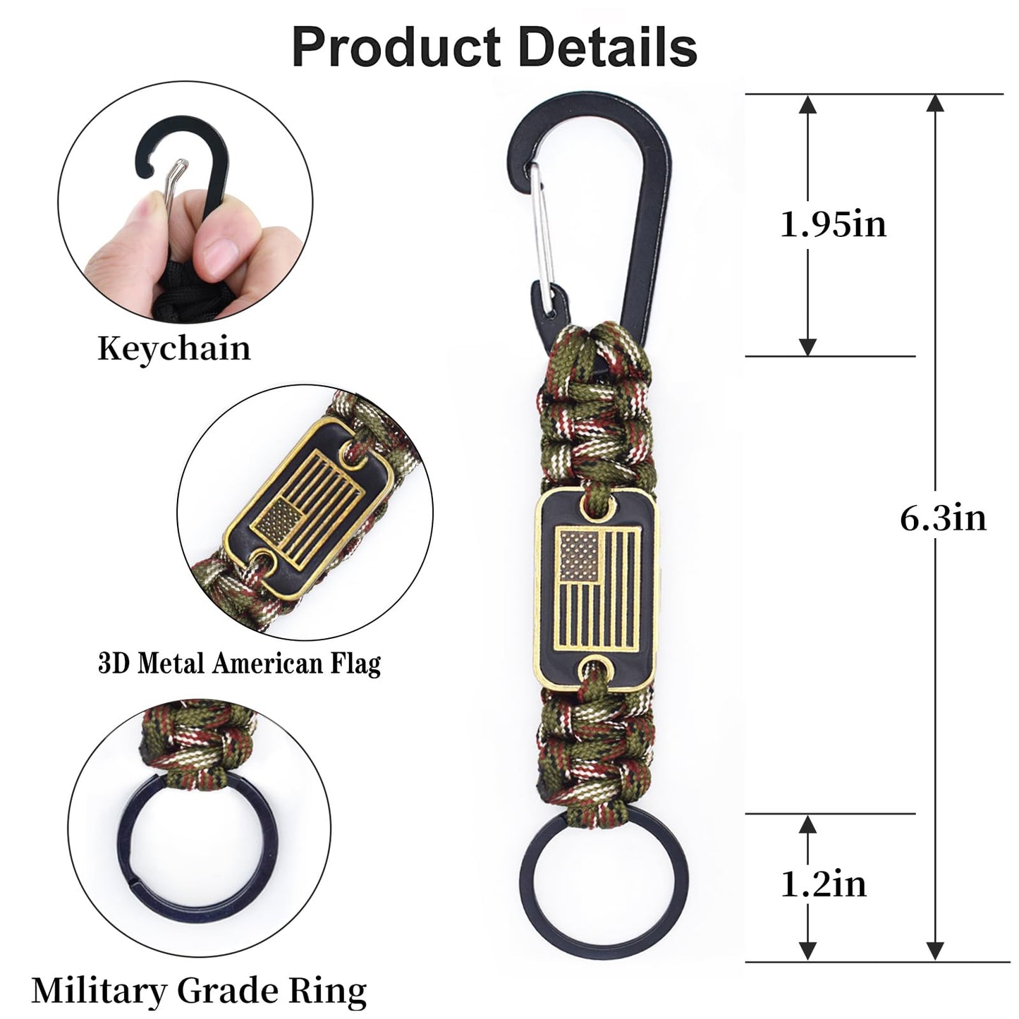 Tragdro 2 Pcs Heavy Duty Braided Paracord Lanyard Keychain with USA Flag, Parachute Rope Necklace Keychains, Braided Strong Lanyard for Outdoor Activities, Camera, Keys, Whistle, Traveling