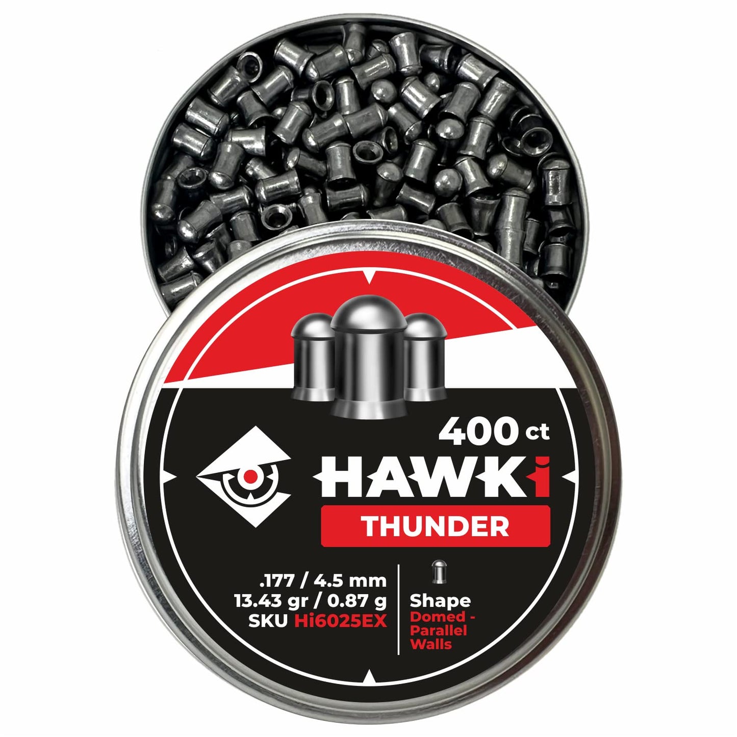 Hawki Airgun Pellets -.177/4.5mm Caliber (13.43 gr/0.87 g) 400 ct Hi6025EX Domed - Parallel Walls