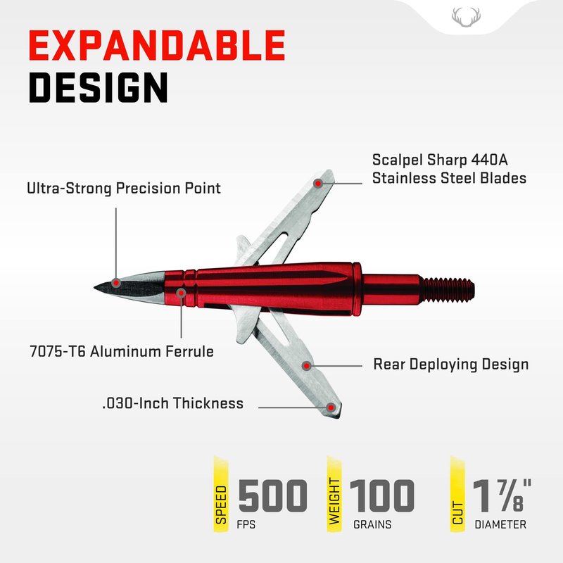 TenPoint EVO-X CenterPunch Broadhead, Red - Pack of 3 - 100-Grain, Rear-Deploying Design