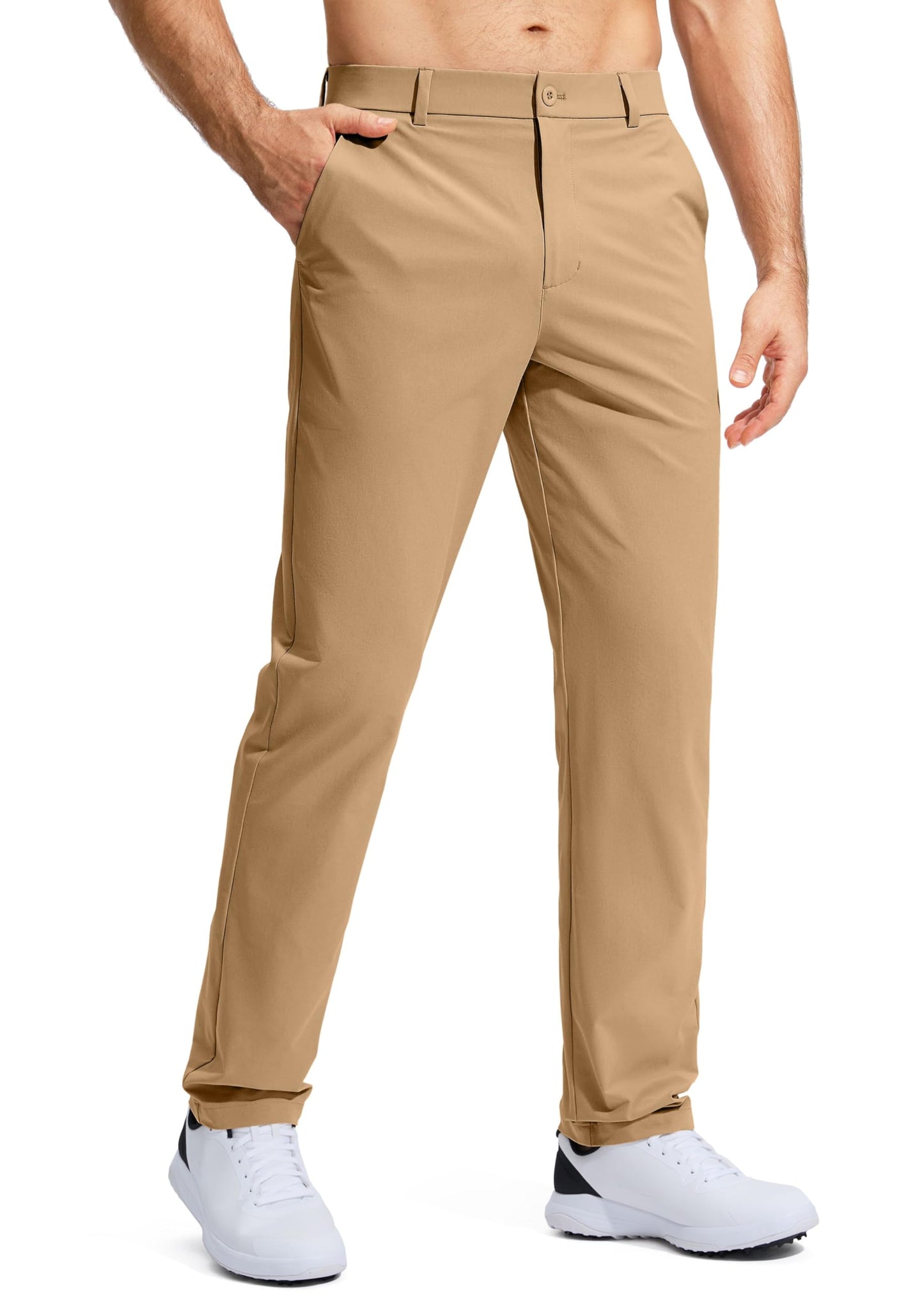 Pudolla Men's Golf Pants Stretch Work Pants for Men Dress Comfy Pants 30 Lightweight Quick Dry Casual Trousers(Dark Khaki 30Wx30L)