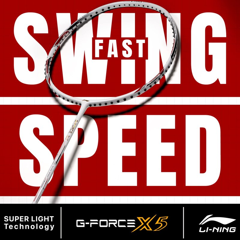 Li-Ning G-Force X5 Carbon Fibre Badminton Racket with Free Full Cover(82 Grams, 28 Lbs) (White::Red)