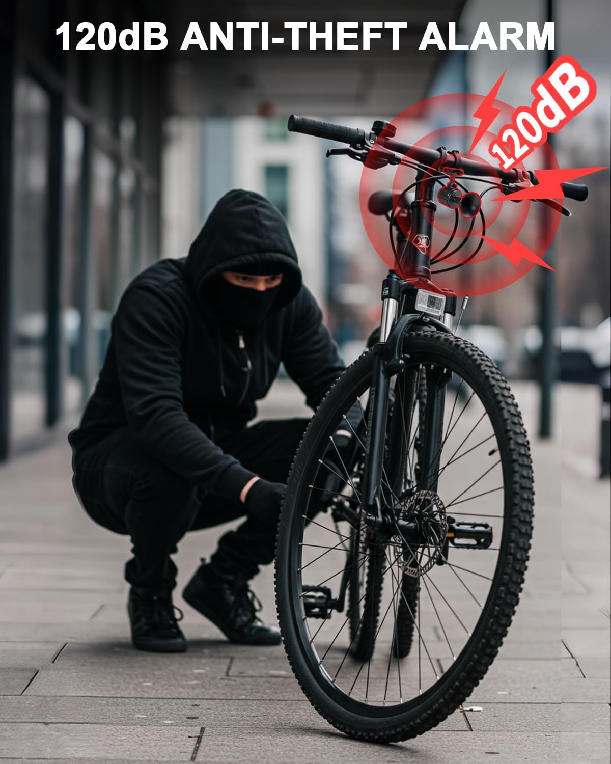 ‌POWVINE 120dB Loud Bike Horn,Bicycle Horn with Anti-Theft,Electric Bike Horn with Wireless Remote USB-C Rechargeable & Suspension Mount Bike Horn for Adults Kids Bike,Scooter, Ebike, IPX5 Waterproof