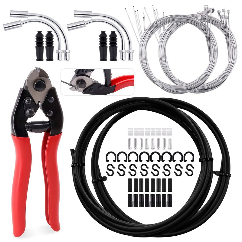 Glarks 73Pcs Bike Brake Cable Housing Kit Including Bicycle Brake Line, V Bike Brake Noodle Cable Guide Pipe and Hose, Bicycle Shifter Cable Housing and Cable Cutter for Road Mountain Bicycle Cycling