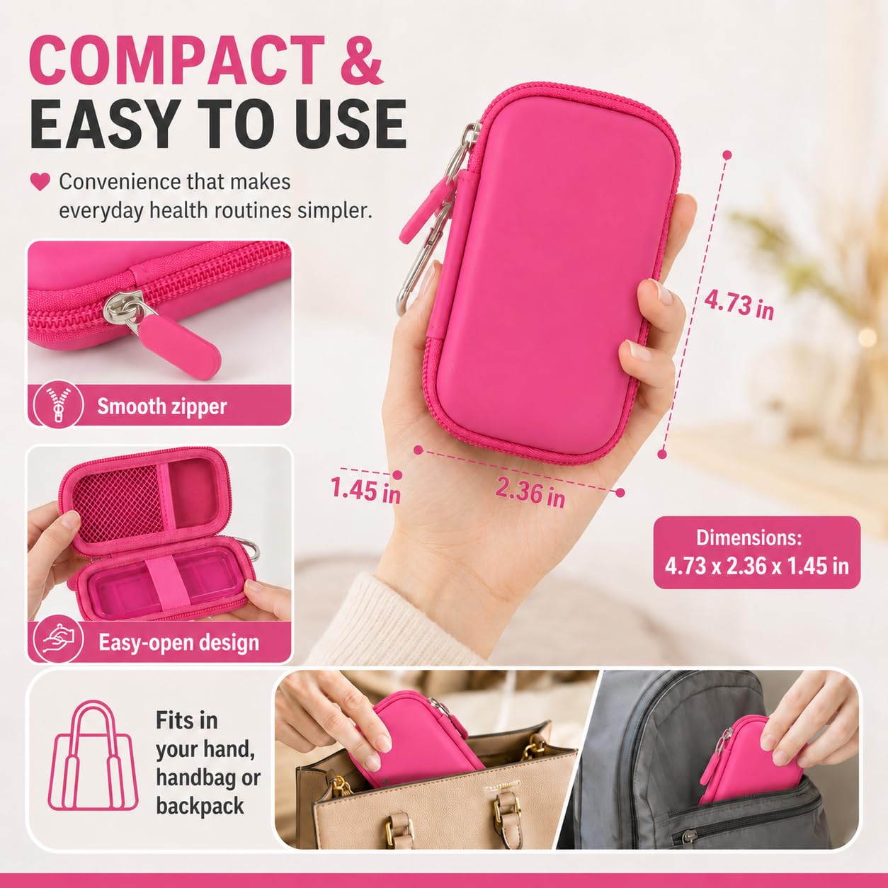 PAIYULE Heart Rate Monitor Case for KardiaMobile 6L / 6L Max 1L Personal EKG Monitor Storage Holder for Cardiac Mobile Portable Heart Rate Monitor Bag Organizer (Pill Box Included) Rose Red