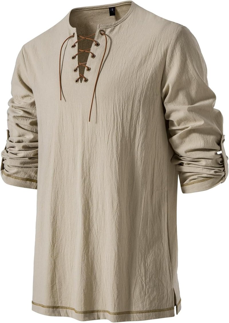 Men's Vintage Lace-Up Cotton Shirt | Pirate Renaissance Viking Costume
