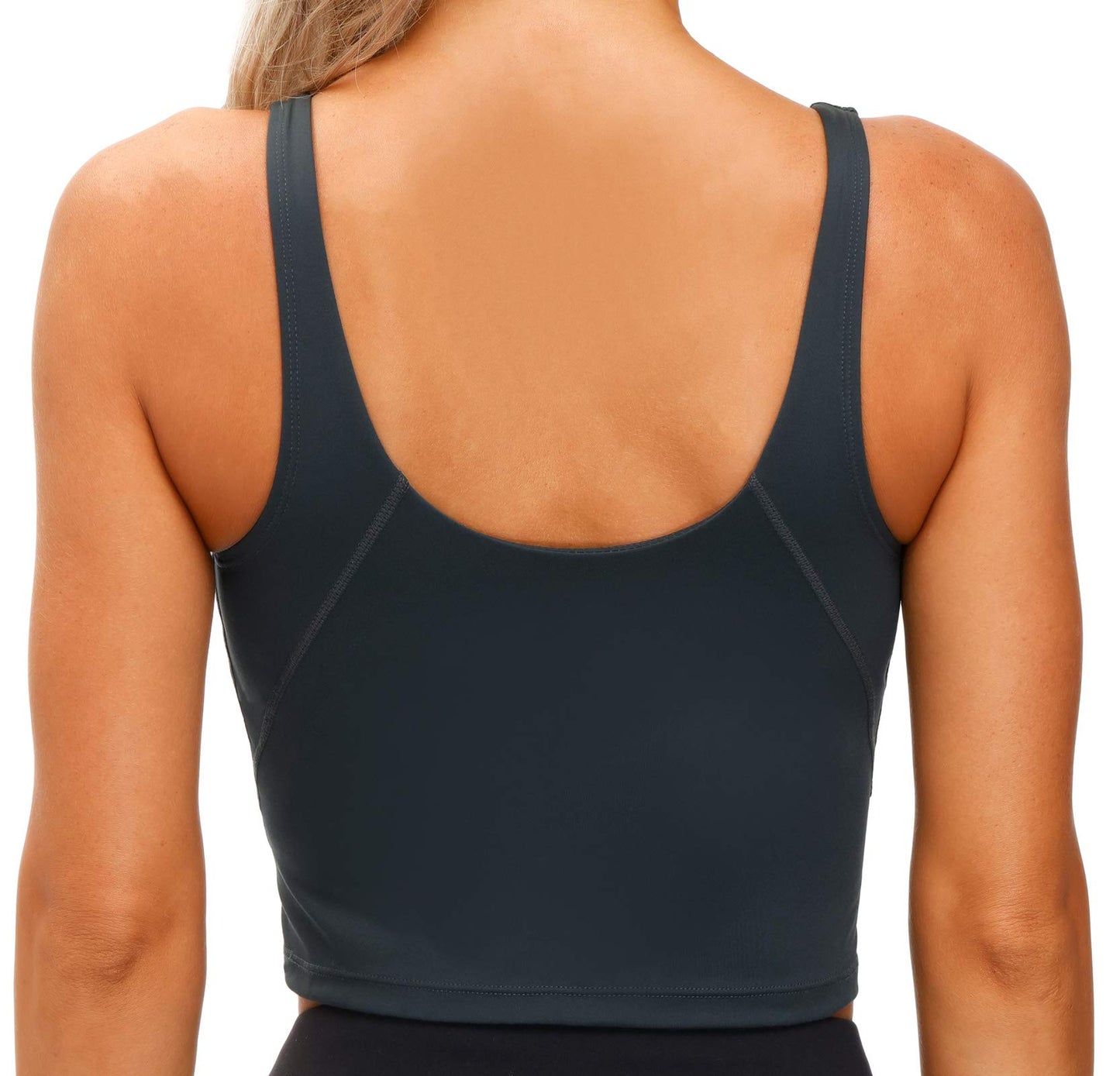 Women’s Longline Sports Bra Wirefree Padded Medium Support Yoga Bras Gym Running Workout Tank Tops (Charcoal Grey, Large)