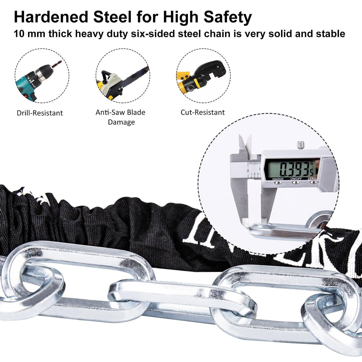INTEKIN Bike Chain Lock 3FT/4FT/5FT Heavy Duty Bike Lock Anti-Theft Bicycle Chain Lock 8mm/10mm Thicker Bicycle Lock Chain Bike Lock with 3 Keys for Bike, Motorcycle