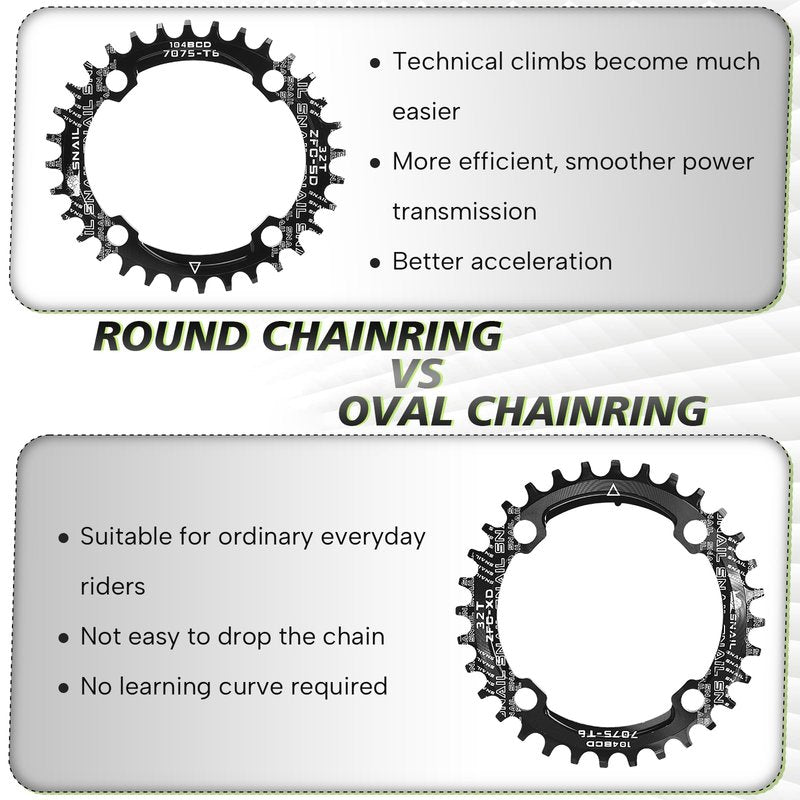 BUCKLOS MTB Mountain Bike Single Speed Square Taper Crankset -170mm Cranksets Bicycle Crank Set with 104BCD 32/34/36/38/40/42T Round/Oval Chainring Fit for Ebike/Commuter Bike