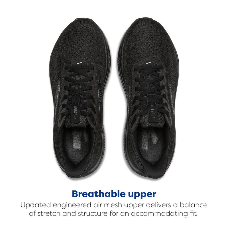 Brooks Men’s Ghost 17 Neutral Running Shoe - Black/Black/Ebony - 9.5 Wide