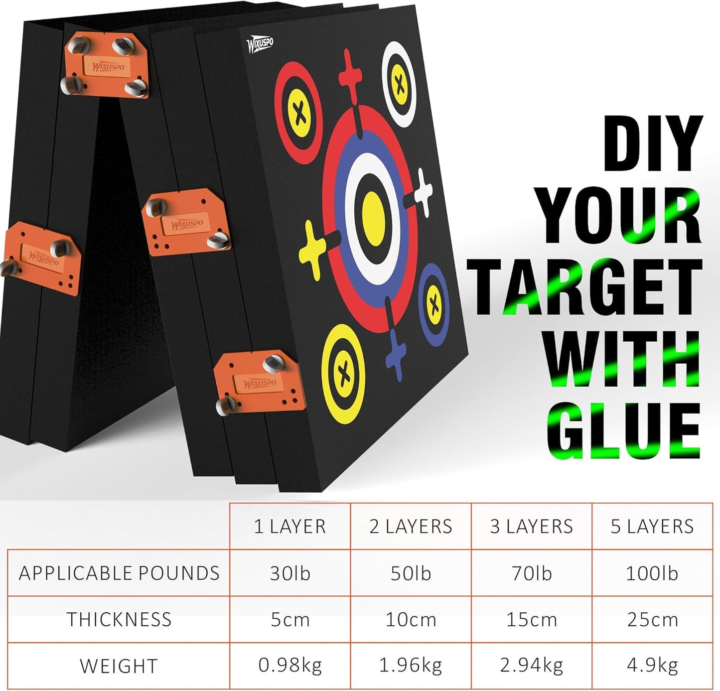 Foam Archery Target Set - 20'' x 20'' x 4'' High-Density Blocks | Portable & Foldable for Youth Practice (2 Pack)