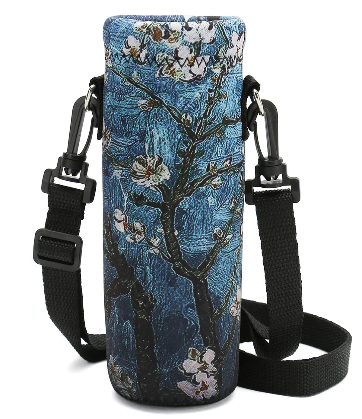 RICHEN Neoprene Water Bottle Carrier Bag with Adjustable Shoulder Strap,Insulated Water Bottle Cover for 750ml/24oz Stainless Steel/Glass/Plastic Bottles (Blue Butterflies,750ML)