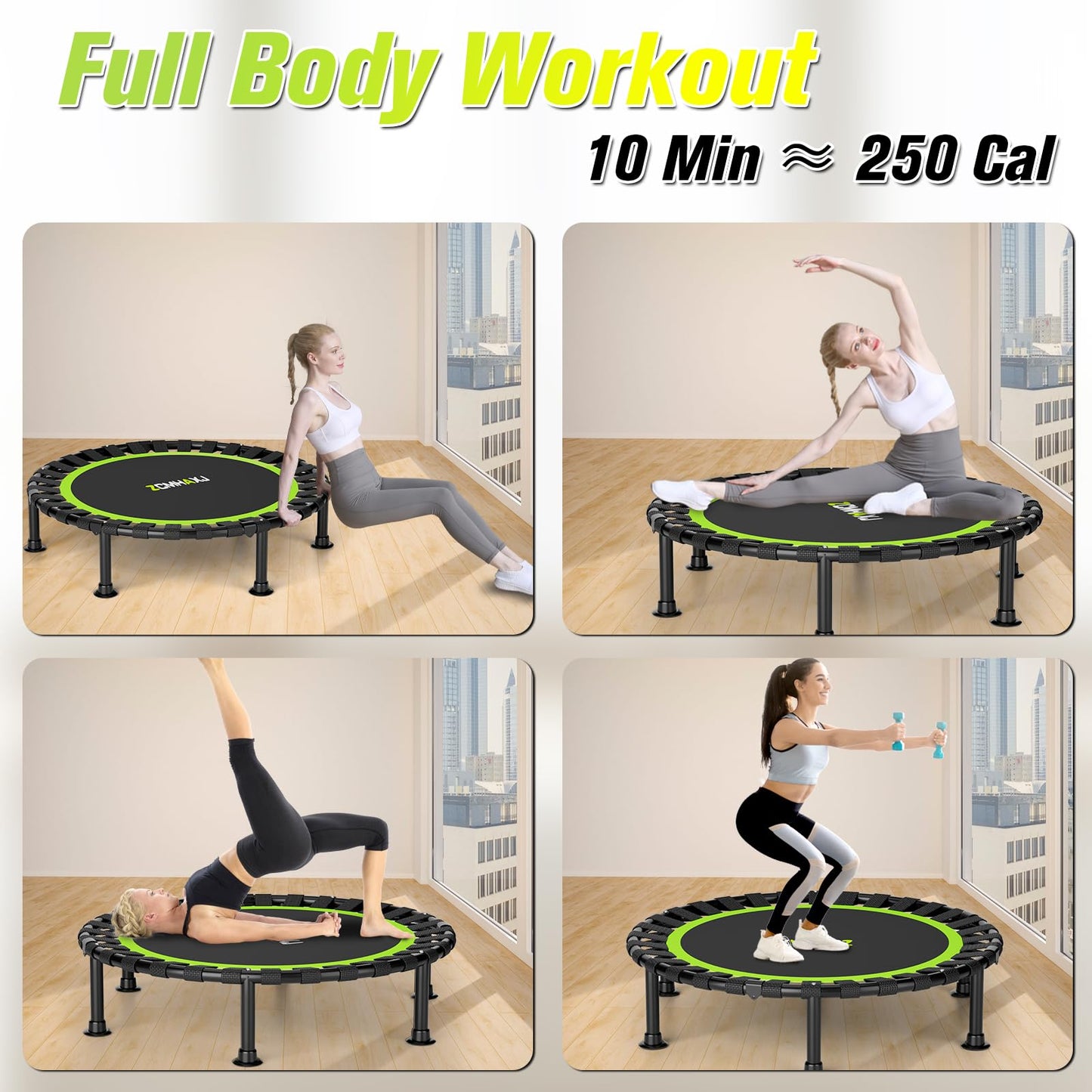 ZCMHAXJ Foldable Mini Trampoline, 36"/40"/48" Rebounder Trampoline for Adults, 440lbs Capacity Indoor Fitness Workout Exercise Equipment