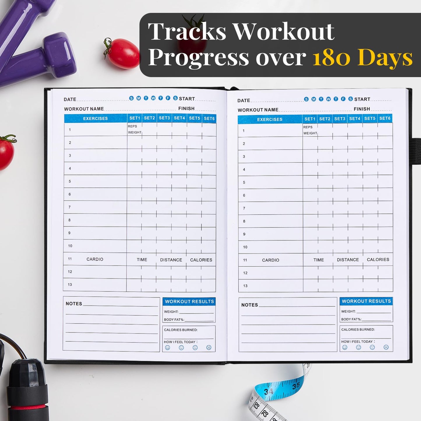 5 MINUTES A DAY Fitness/Workout Journal for Women & Men, Workout Log Book to Track Exercise Progress, 6 Months Running Journal Workout Equipment Home Gym Gift-Black