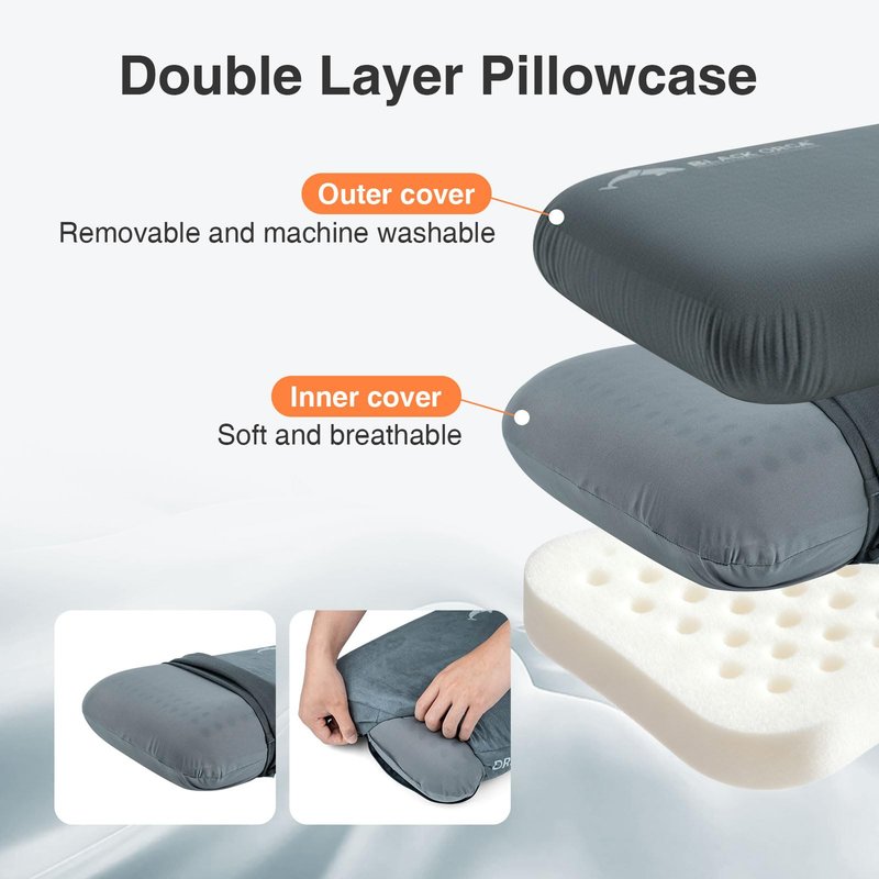 BLACK ORCA Memory Foam Camping Pillow, Lightweight & Portable Travel Pillow, Backpacking Pillow with Removable Cover, Ergonomic Pillows, Neck Lumbar Support for Outdoor Camp, Hiking, Backpacking Sleep