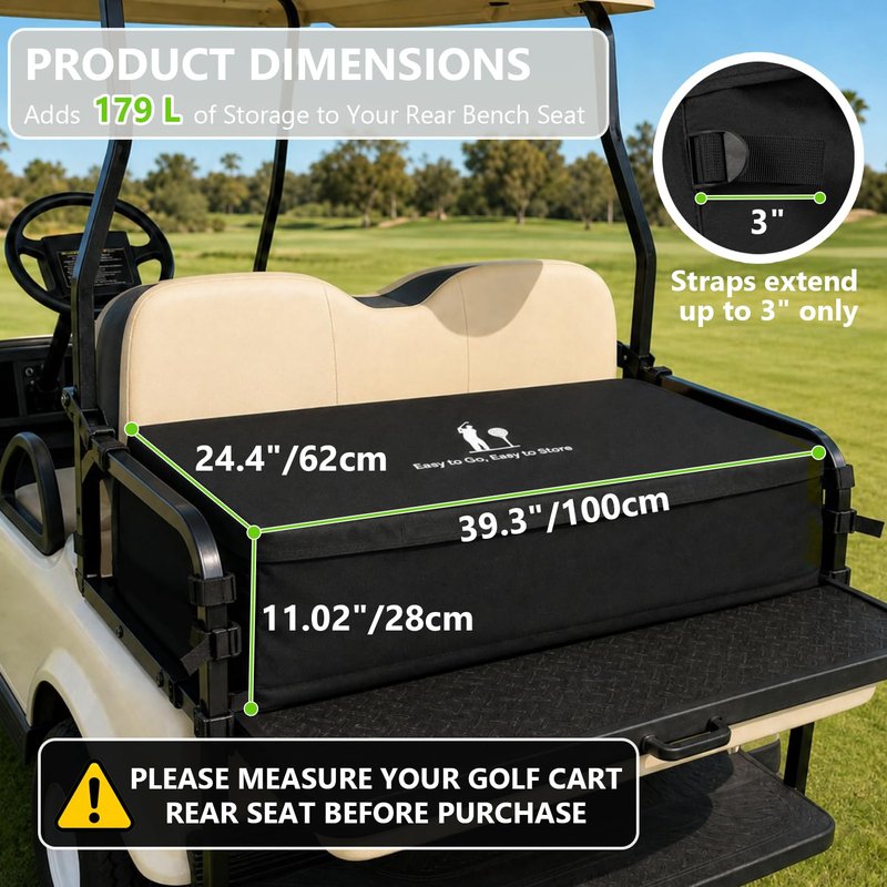 Golf Cart Storage Bag, Golf Cart Accessories Compatible with Yamaha, Club Car, EZGO, Cargo Box with Strong Buckles & Adjustable Straps for 2+2 Passenger Golf Carts, No-Drill Design (Bag Only)