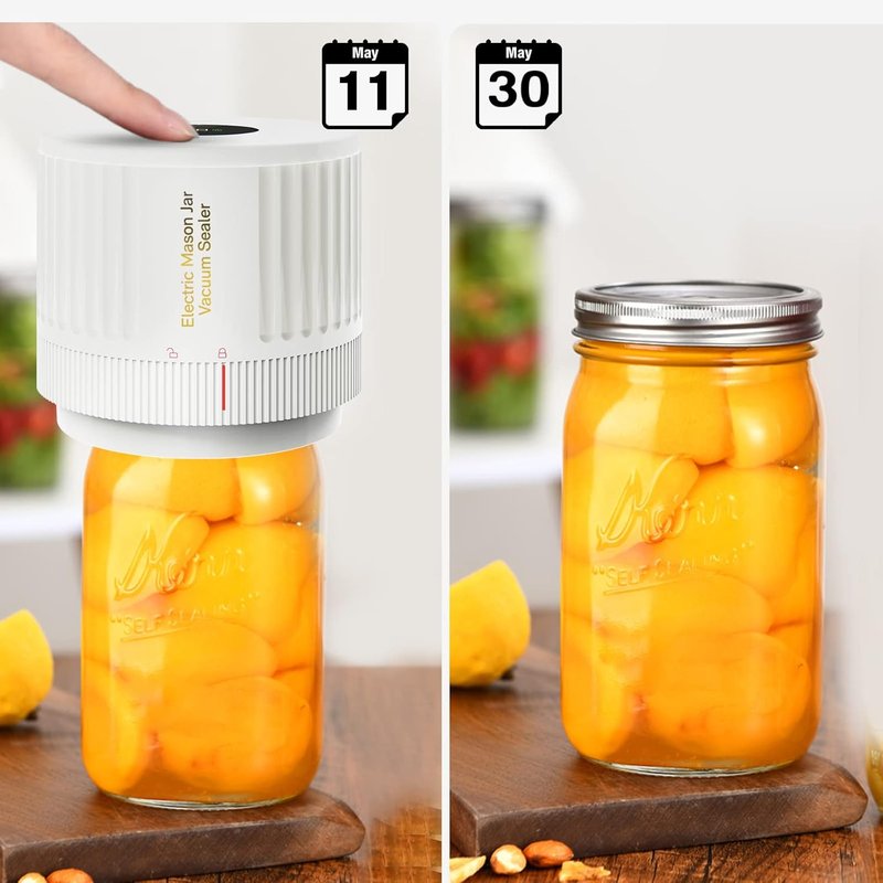 Electric Mason Jar Vacuum Sealer Kit - Fits Wide & Regular Mouth Jars | White
