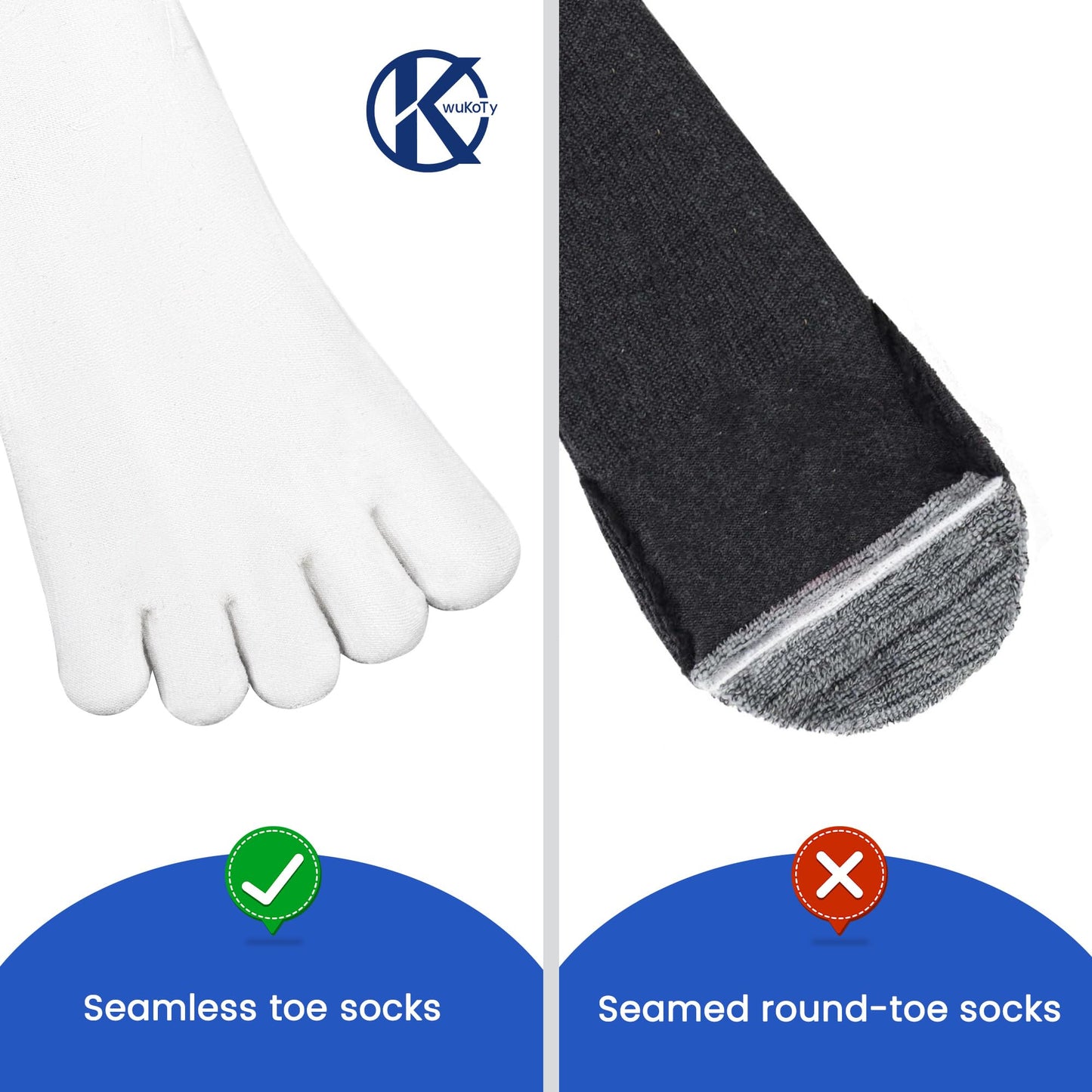 KWUKOTY Coolmax Performance Ankle Athletic Running Toe Socks White Size Men 7-10 Women 8-11