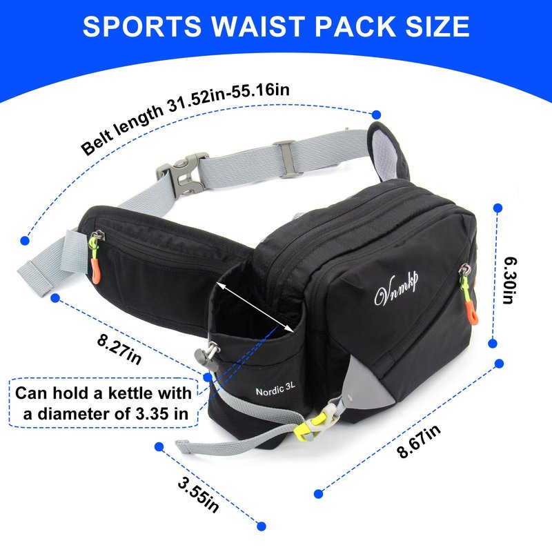 Waist Pack with Water Bottle Holder for Men and Women for Running Climbing Hiking Fitness Cycling and Other Outdoor Sports Black