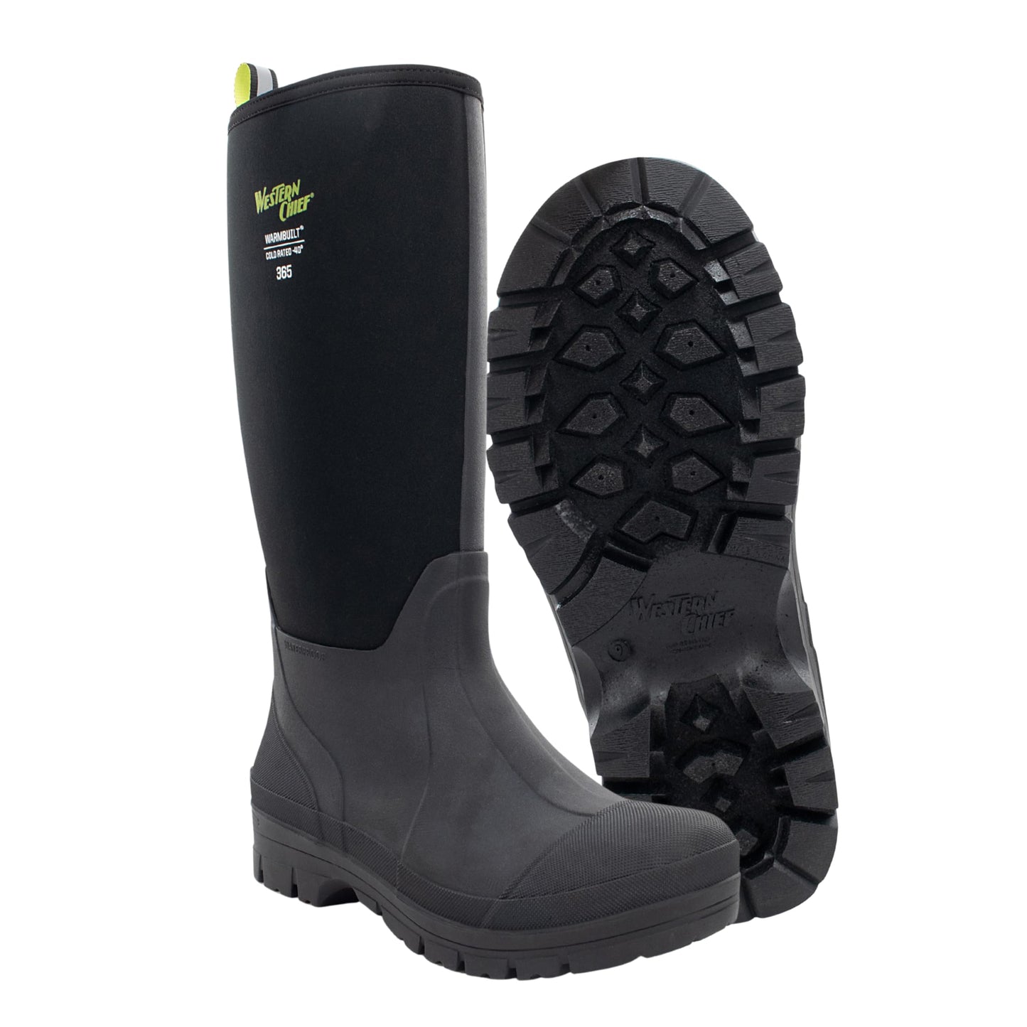 Western Chief Men's 365 Neoprene Rain Boots for Men - 100% Waterproof Rubber Boots for Men with Anti-Slip Outsole - Cold-Rated Muck Boots for Women for All-Weather Protection, Tall, Black, 10