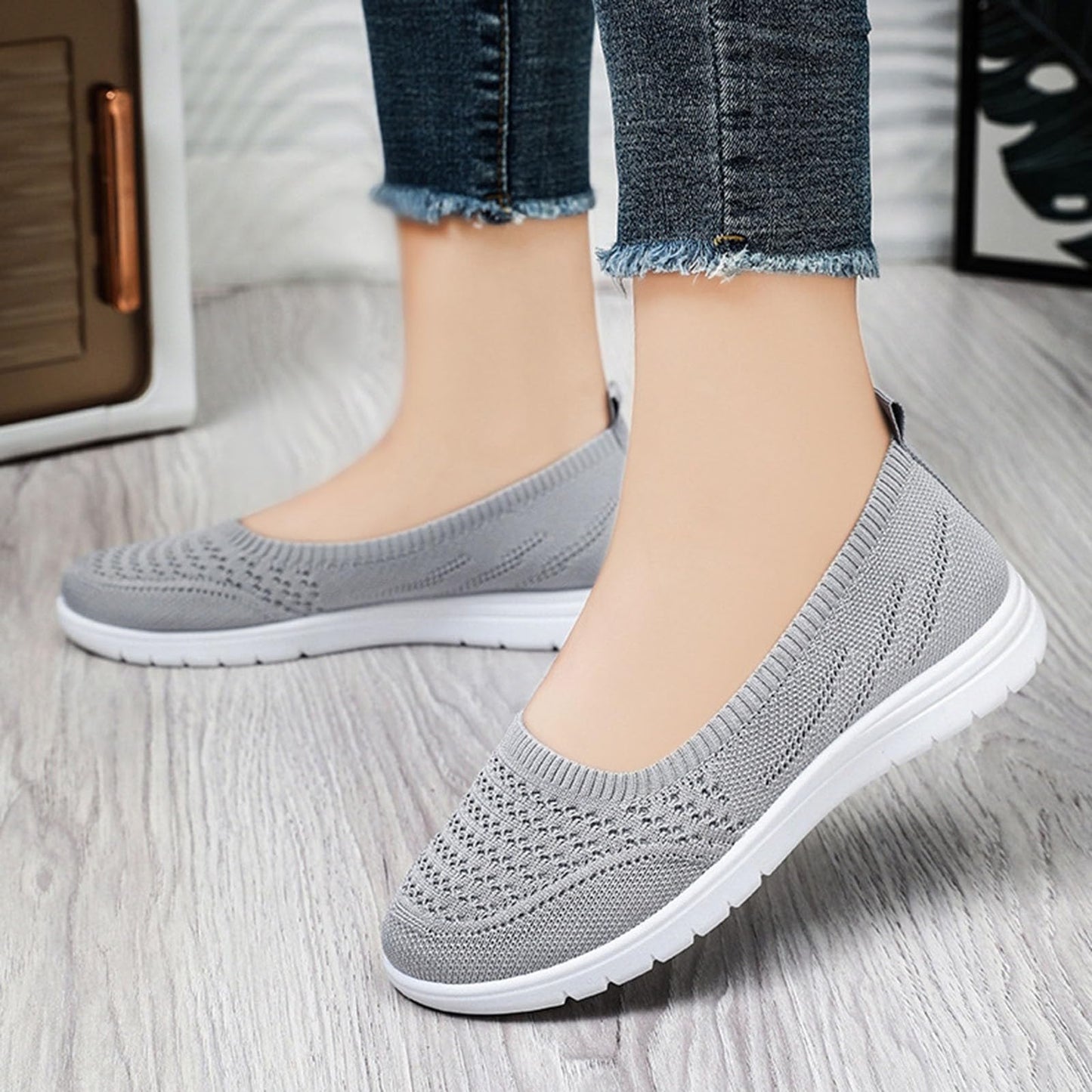 Mesh Slip On Walking Shoes for Women Slip On Walking Shoes for Women Arch Support Comfy Lightweight Breathable Walking Sneakers Grey_02, 8.5