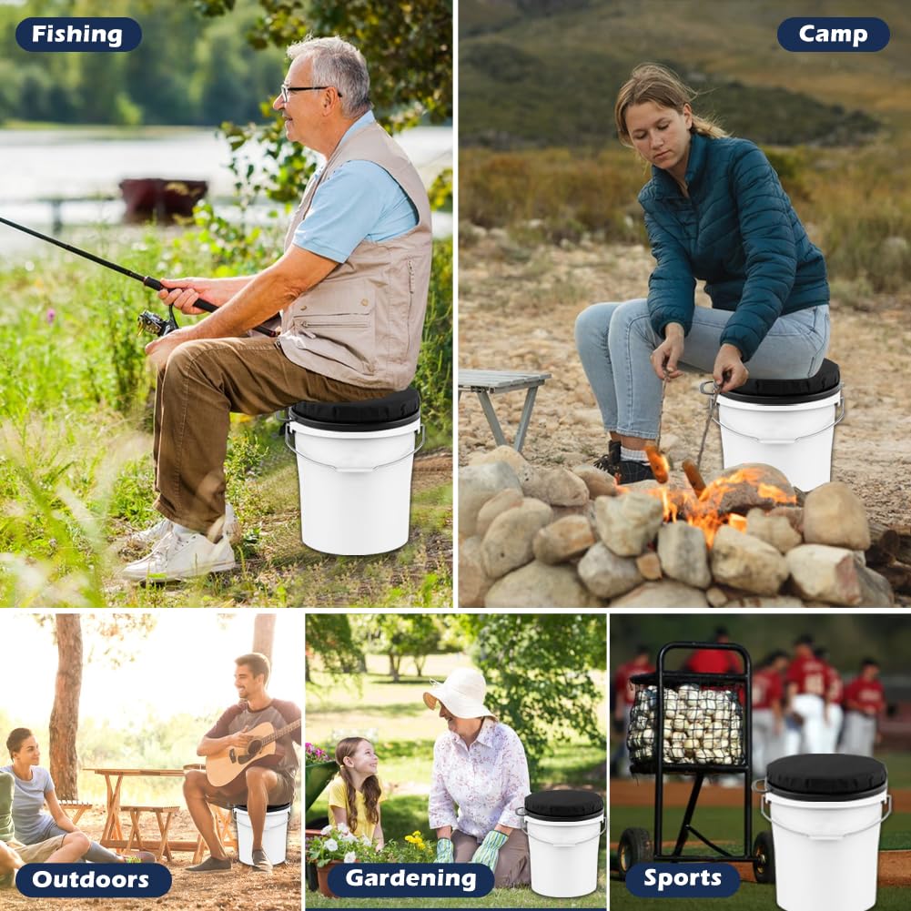 FaHuoJiuKa 5 Gallon Bucket Seat Lid, 360-Degree Swivel Foam Cushion Bucket Spin Seat with Handle, for Duck Hunting, Fishing, Sports, Gardening and Camping