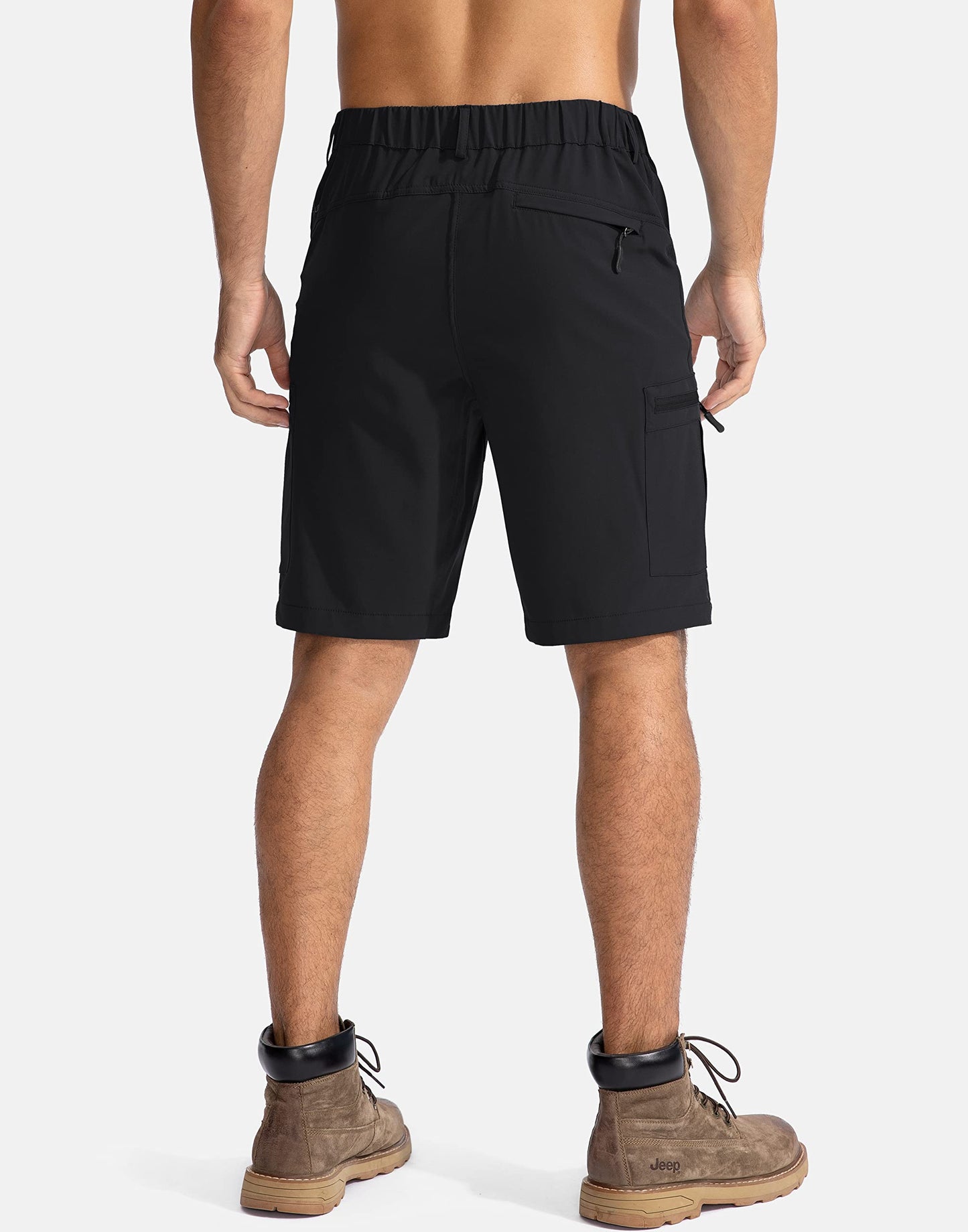 Pudolla Men's Hiking Cargo Shorts 9" Lightweight Outdoor Work Shorts for Men Travel Golf Camping Casual with 5 Zipper Pockets(Black Small)