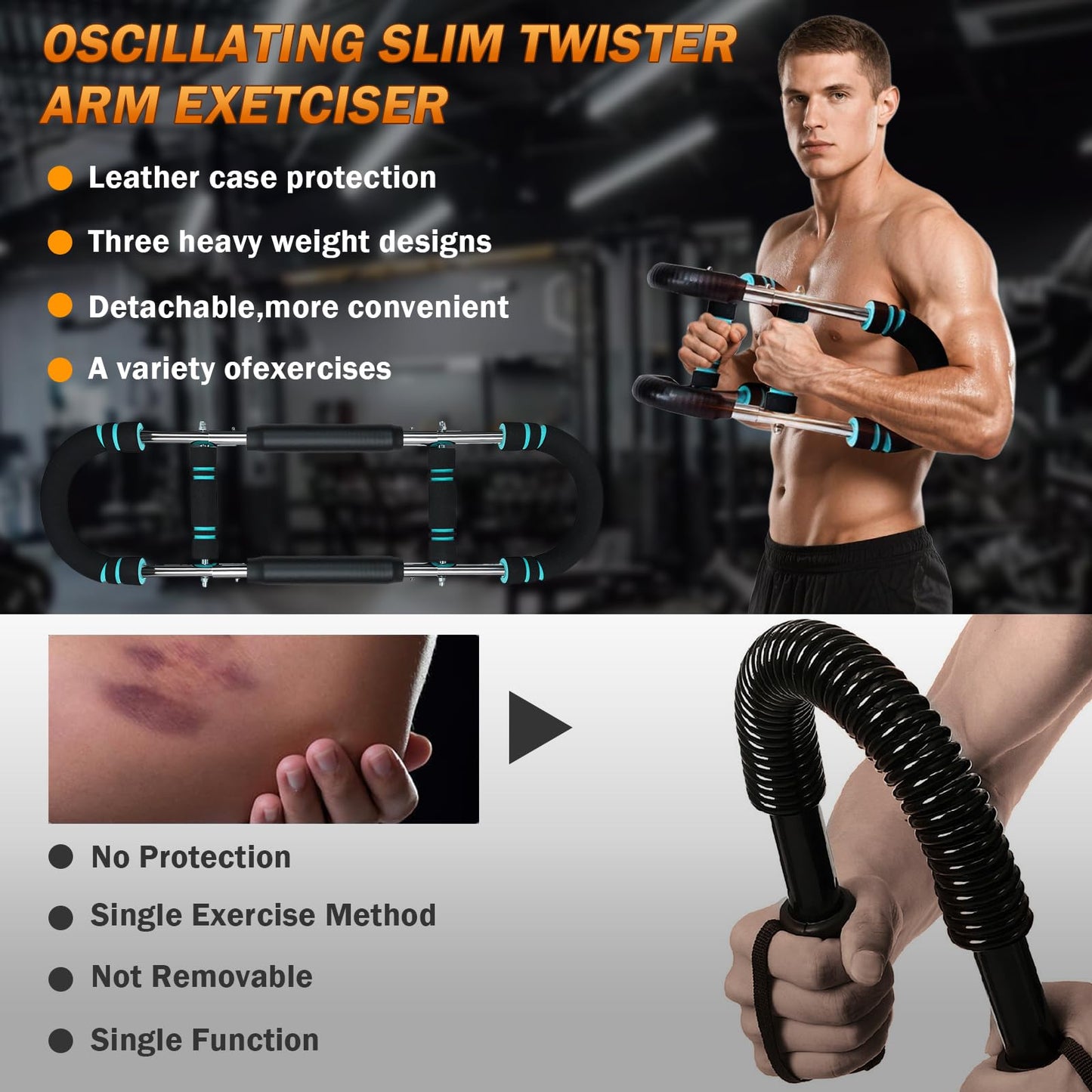 Qxeutm Twister Arm Trainer, Home Chest Workout Equipment, Adjustable Arm Trainer for Men, Home Forearm Strengthener Hand Exercise Equipment, Portable Detachable Upper Body Fitness(120-180lb)