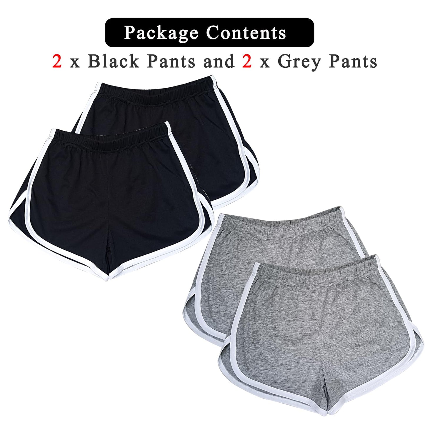 Cameway 4 Pack Women's Cotton Yoga Dance Short Pants Summer Athletic Cycling Hiking Sports Shorts (Large, 2 Black and 2 Grey)