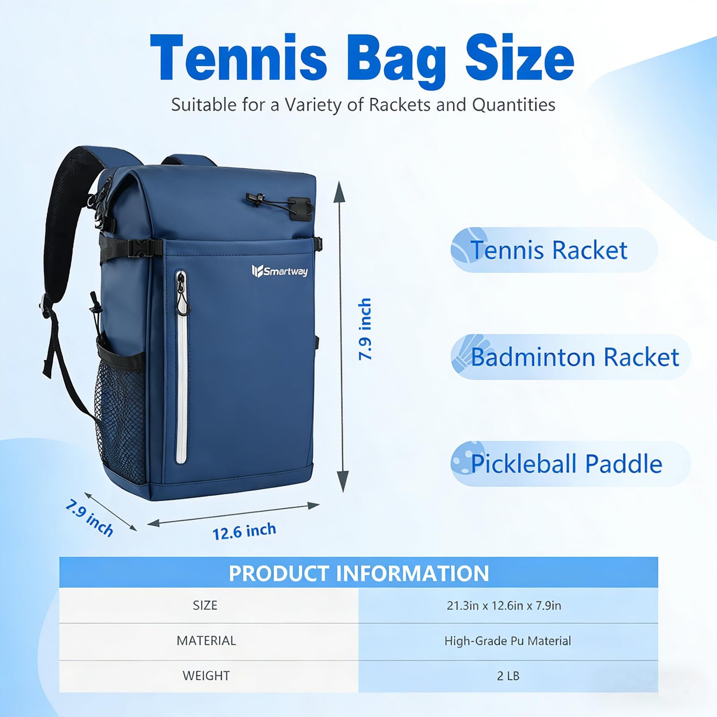 Smartway Waterproof Pickleball Bag With Shoe Compartment - Large Capacity Tennis Racket Backpack For Men Women