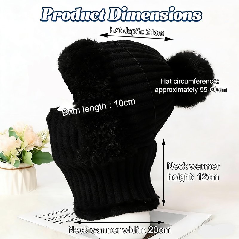 3 in 1 Beanie Hat for Men&Women，Beanie hat with Scarf and mask，Winter Warm Knitted hat Black