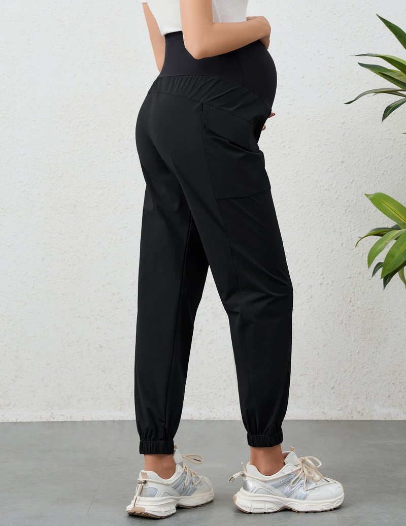 PACBREEZE Women's Maternity Cargo Joggers Quick-Dry Hiking Pants Active Outdoor Casual Pregnancy Sweatpants (Black, Medium)