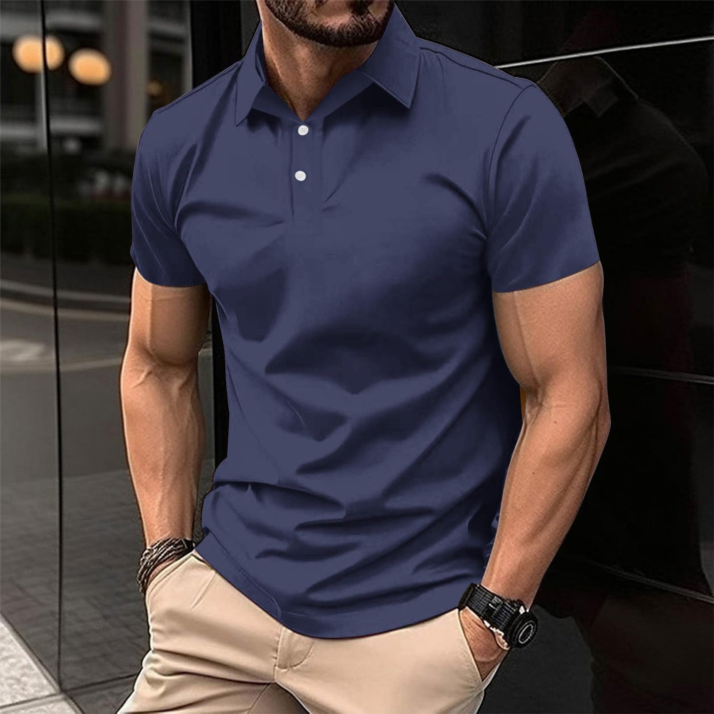 Generic Classic Polo Shirts for Men Casual Premium Short Sleeve Fitted Golf Tshirt Summer Business Collared Work Tops Lightweight Tee Navy, Medium