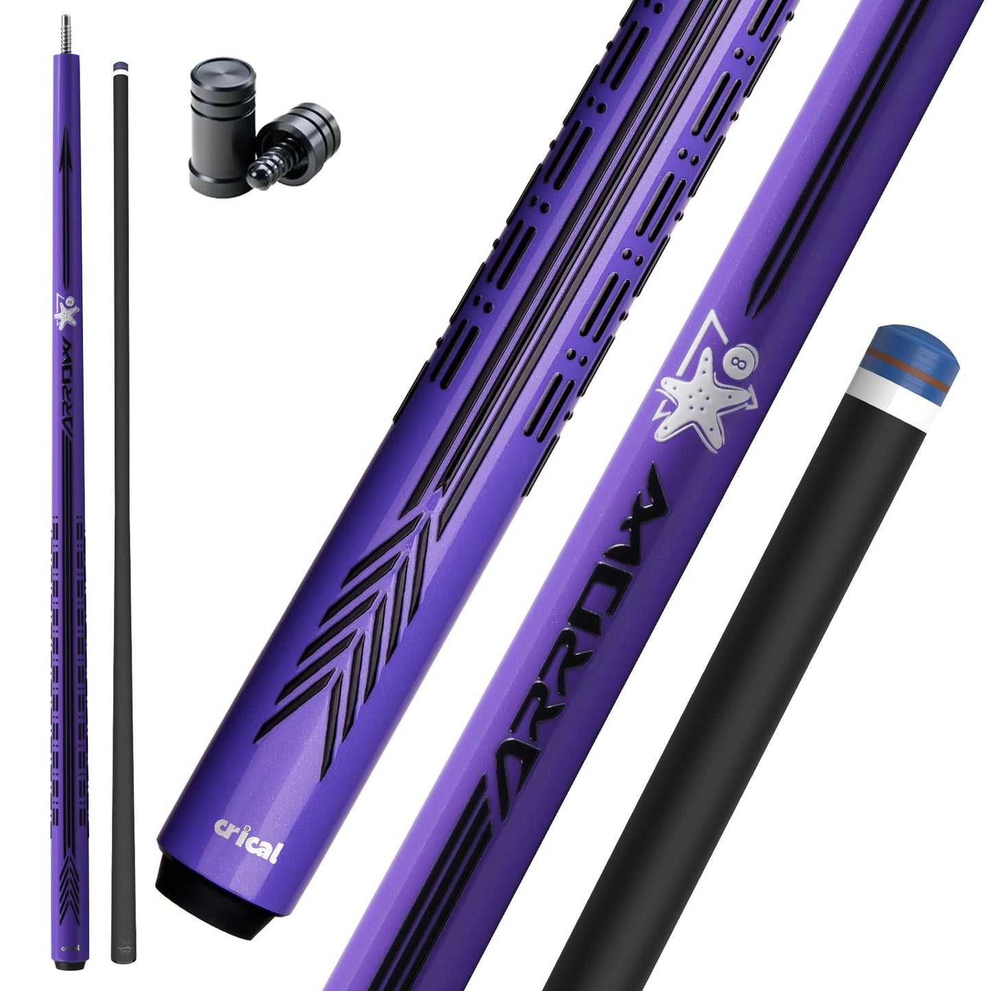CRICAL Carbon Fiber Pool Cue Stick - 58" Low Deflection Professional Pool Cue with Pro Taper Shaft, 3D Wrapless Grip, 12.5mm Tip & 3/8x8 Joint Billiard Stick for Enhanced Control & Accuracy Purple