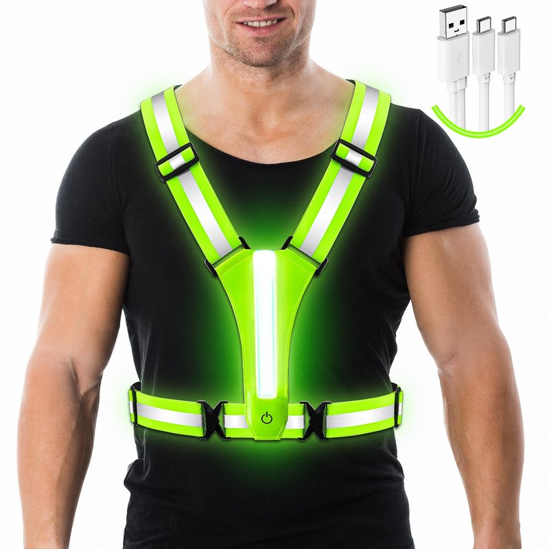 Topward LED Reflective Vest Running Gear, 8 Lights Colors Illuminated, USB-C Rechargeable, High Visibility Safety Vest with Adjustable Waist/Shoulder, Light Up Vest for Night Dog Walking Cycling