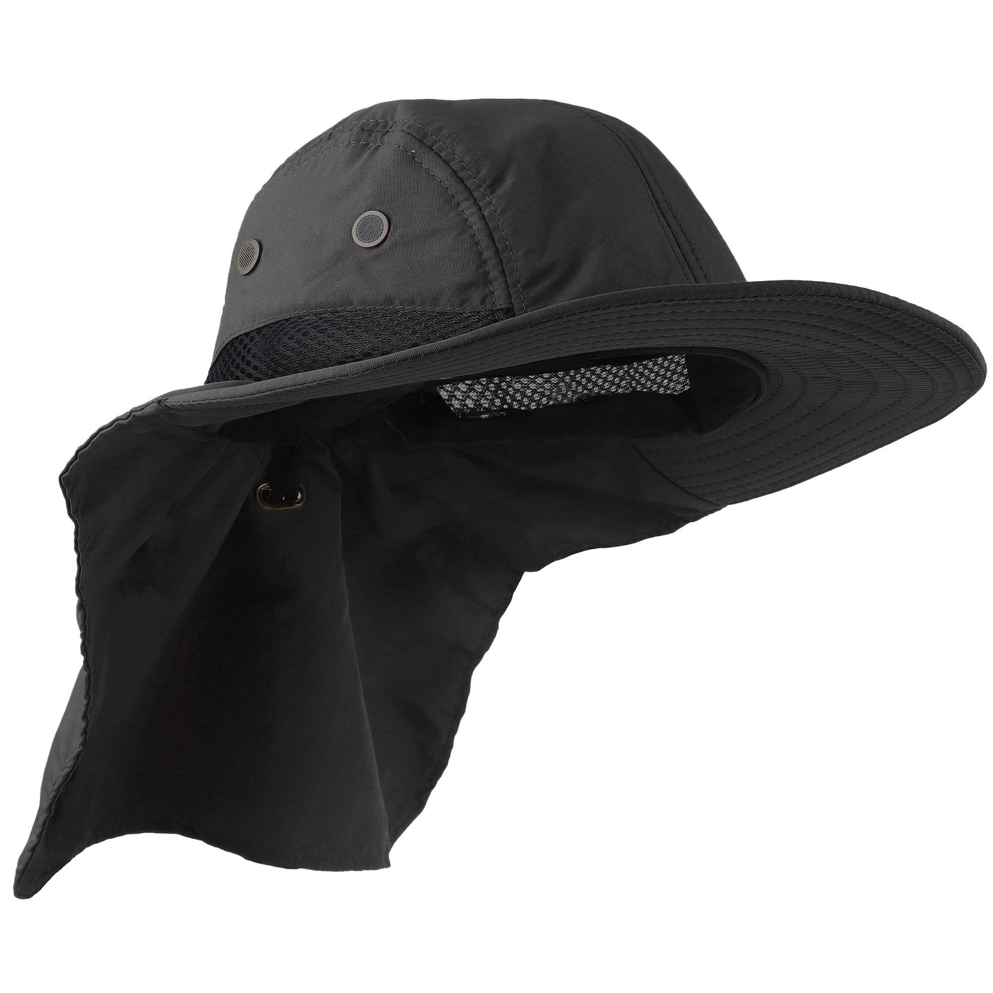 Falari Outdoor Sun Hat, Wide Brim with Neck Flap, Safari Hiking Gardening Fishing Hat - Black