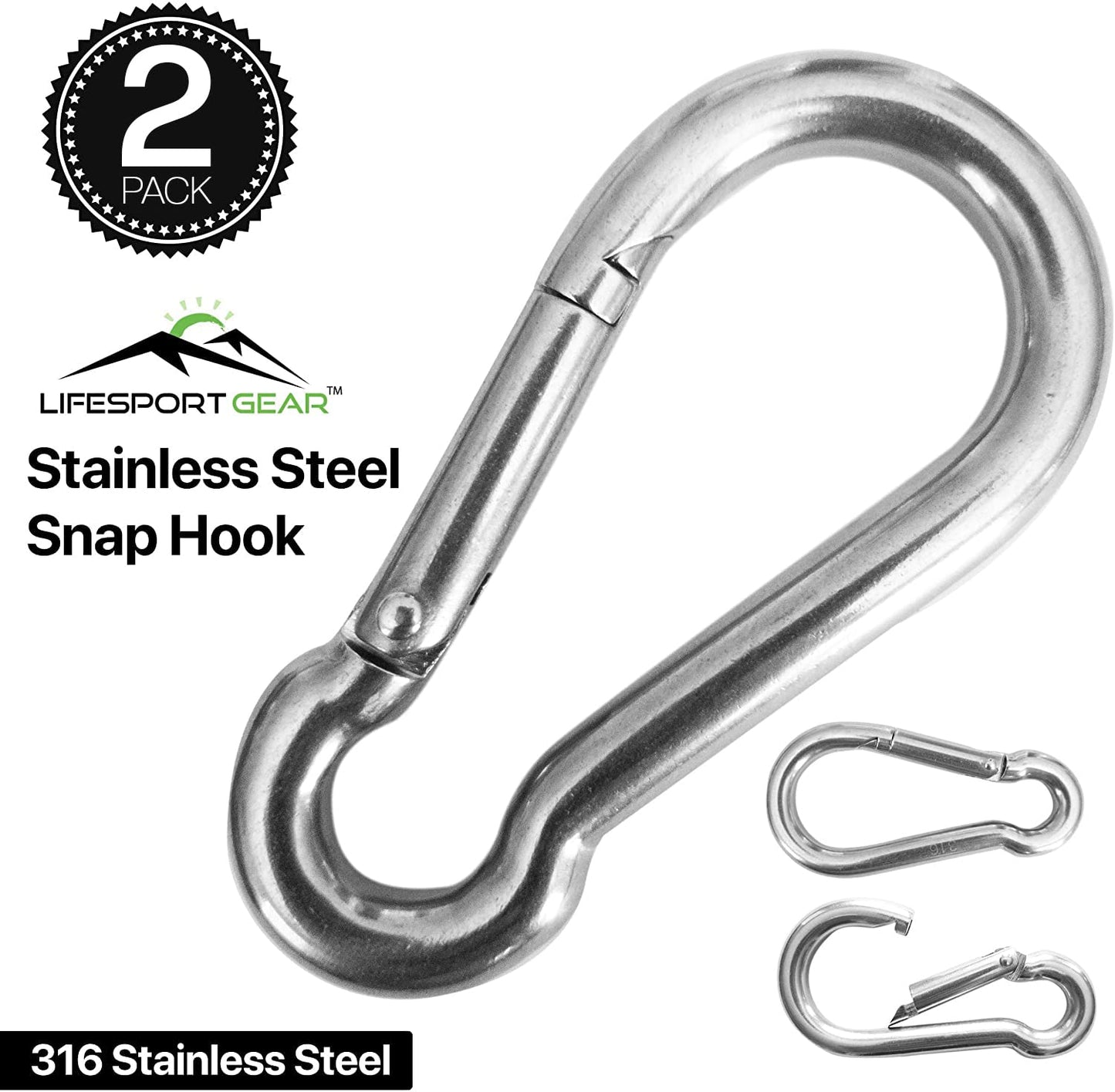 Marine Grade 316 Marked Stainless Steel Carabiner Clips, Heavy Duty Spring Snap Hooks for Gym, and Outdoor Activities (3 Inch, 4 Pack)