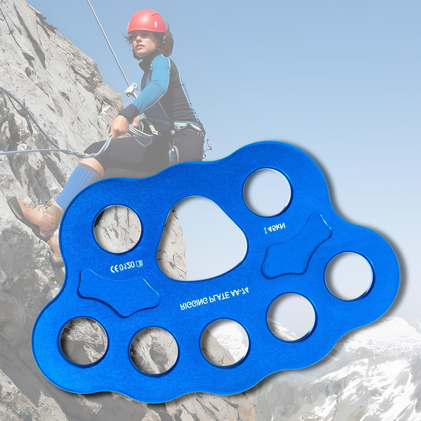 FTGear 45KN Durable Climbing Rigging Plate, 8 Holes Paw Rigging Plate for Even Load, Multiple Anchor Plate for Climbing, Backyard Ziplining & Rescue, Blue