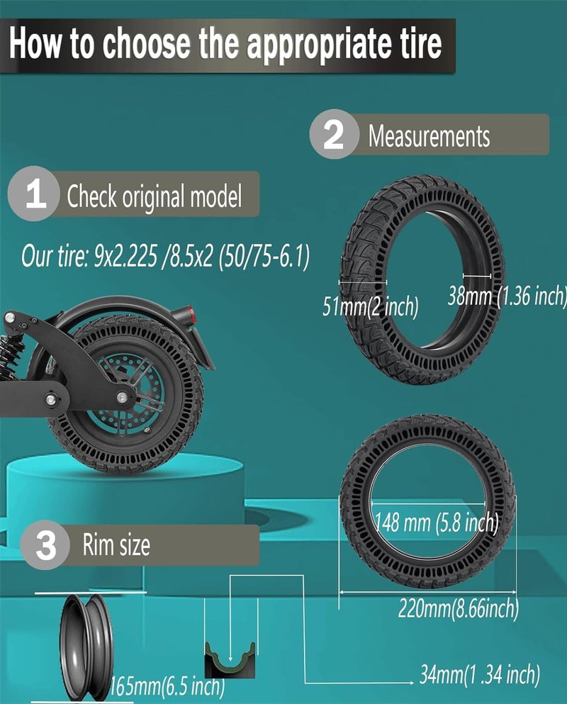 GYL 9 Inch Scooter Tire, 9x2.25 Off-road tyre, Replacement for All 8.5 inch 50/75-6.1 Original Tire Fit for Gotrax GXL V2 XR/Apex XL/G3 Plus, Hiboy S2, Xiaomi M365/Pro 2, Solid Tubeless