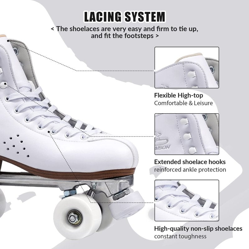 PAPAISON Roller Skates for Women and Girls, Deluxe 2 Layer Microfiber Leather Double Row-Classic Roller Skates for Men, Professional Outdoor Indoor Quad-Skates for Kids & Adults