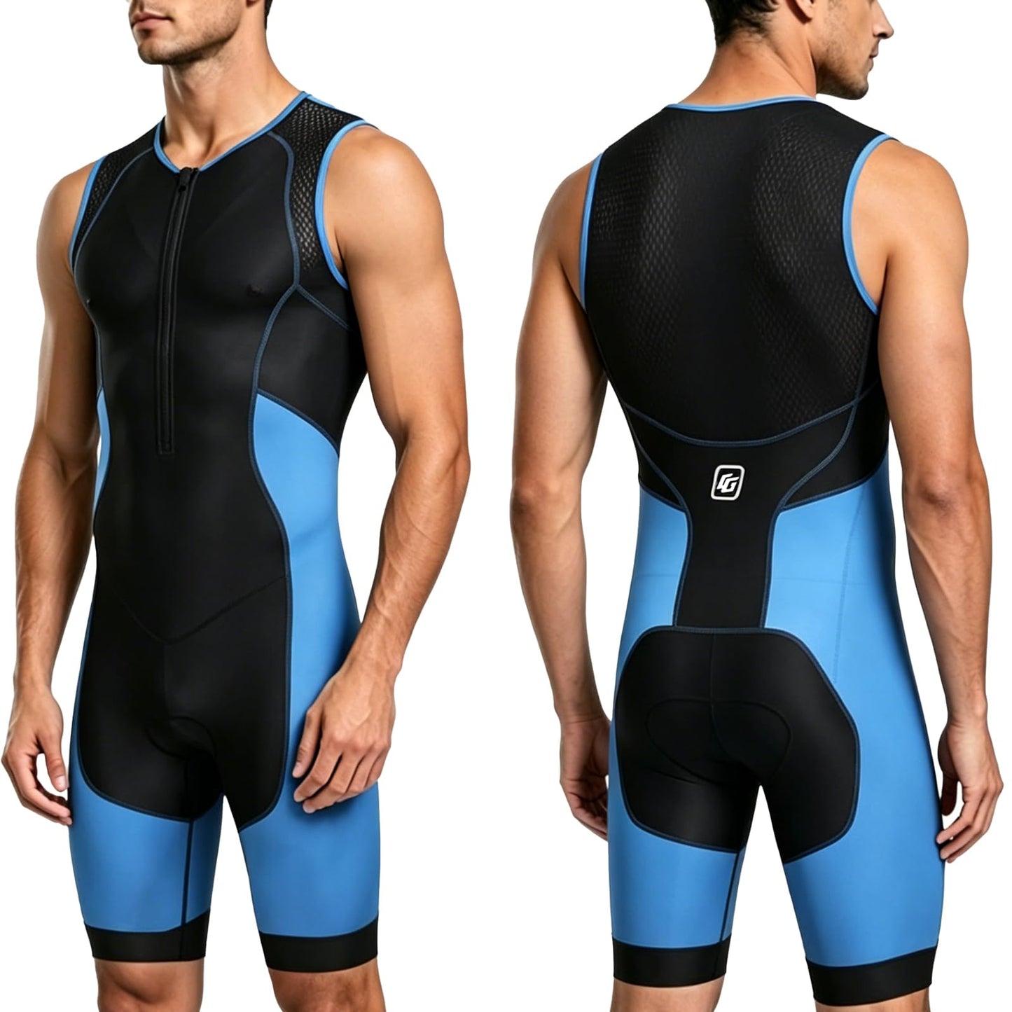 Triathlon Suits Mens One-Piece Sleeveless Trisuits Skin Wet Suit for Running Cycling Swimming