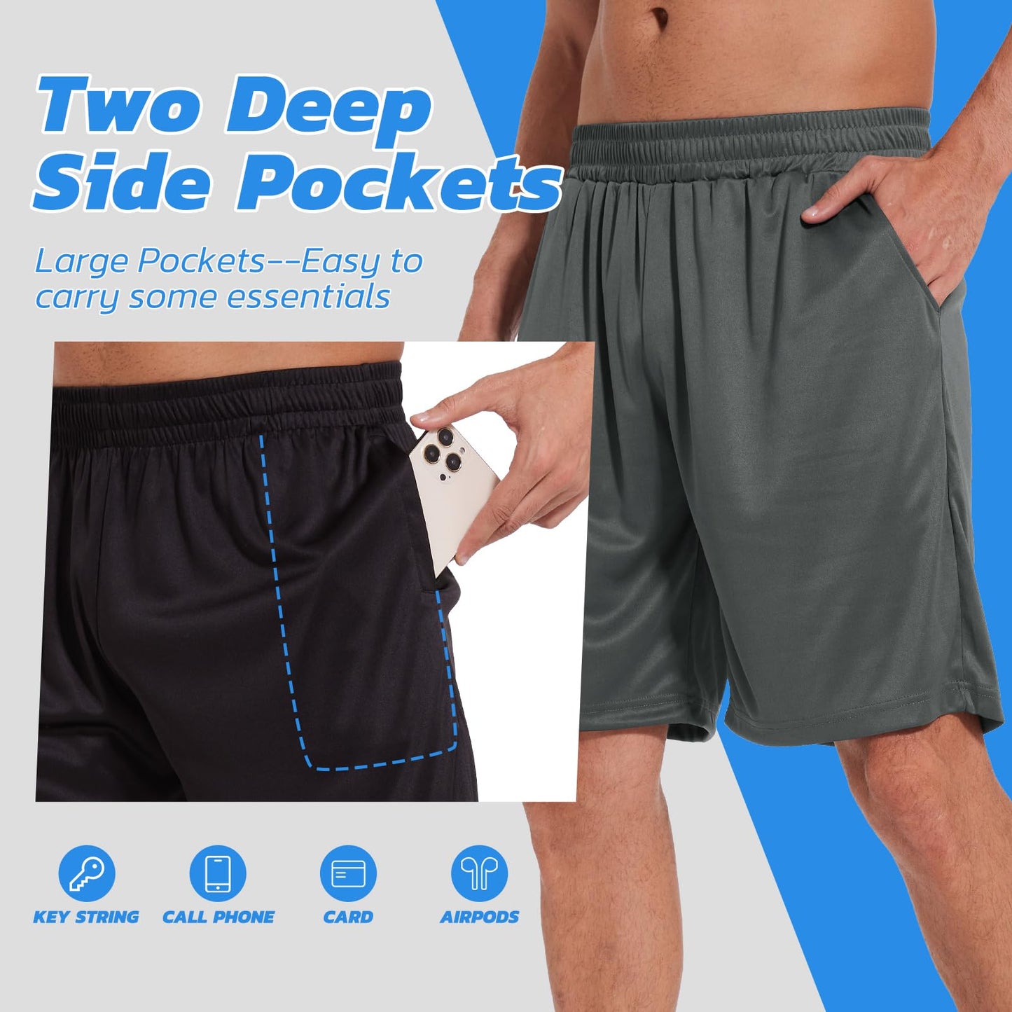 LalaHooK 3 Pack Athletic Gym Mens Shorts - Casual Black Quick Dry Basketball Shorts with Pockets for Workout Running