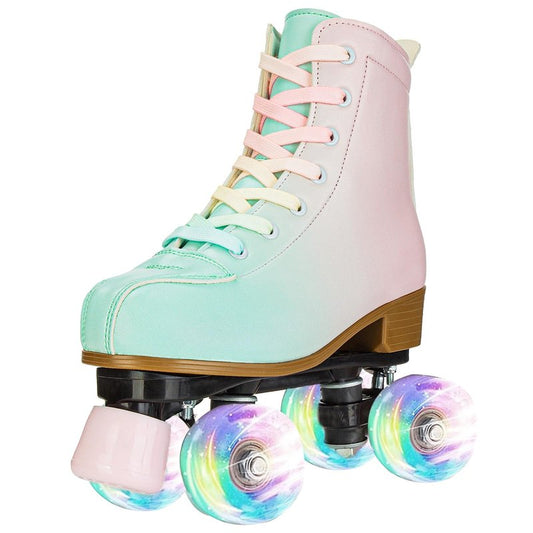 MEIGLQEA Roller Skates for Girls and Women - Cozy PU Leather Gradient Color With Flash Wheels for Indoor Outdoor Use (35-US Women 5/ Youth 4)