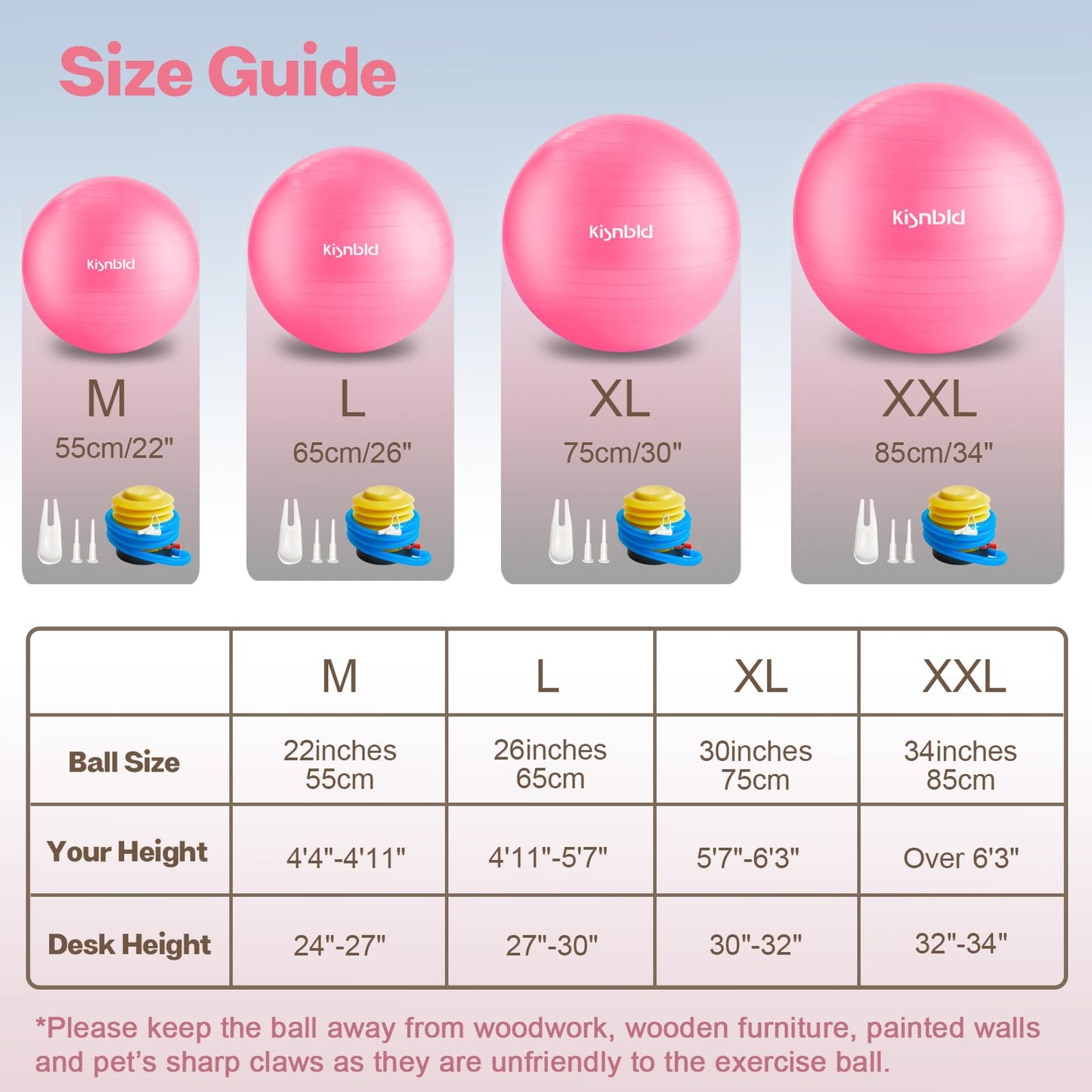 kisnbld Exercise Ball, Extra Thick Yoga Ball for Workout Pregnancy Stability, 4 Sizes Anti-Burst Balance Ball with Foot Pump - Heavy Duty Fitness Ball Chair for Office, Home & Gym
