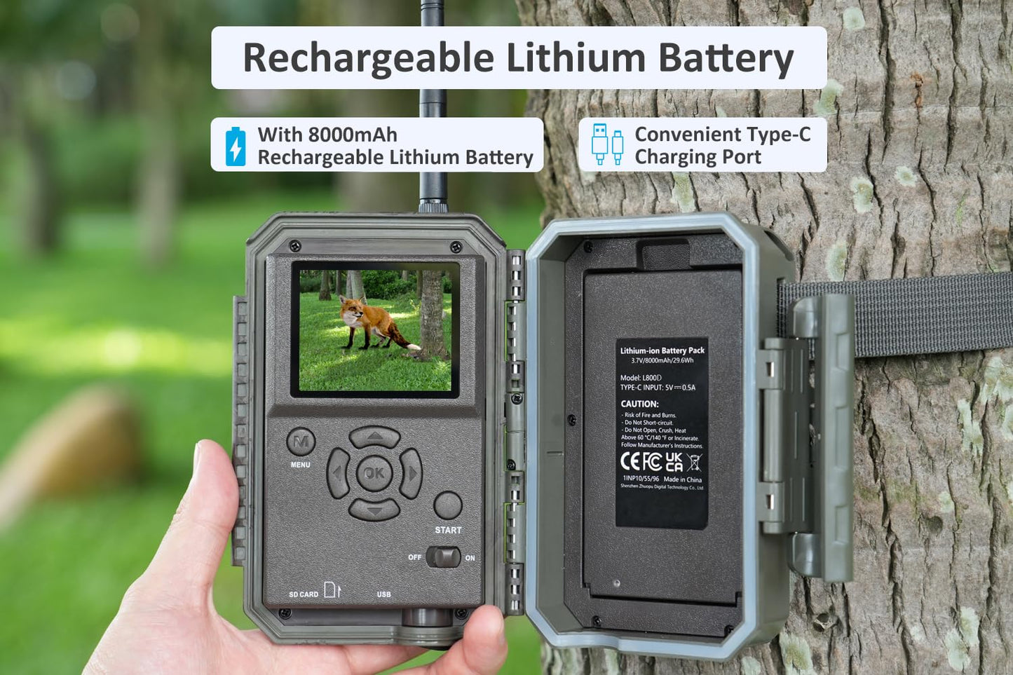 Meidase Trail Camera P100P, WiFi Bluetooth (Non-Cellular), Rechargeable, 48MP 1296p, 100ft No-Glow Night Vision, IP66 Waterproof, Fast 0.1s Trigger Speed Motion Activated, Camo